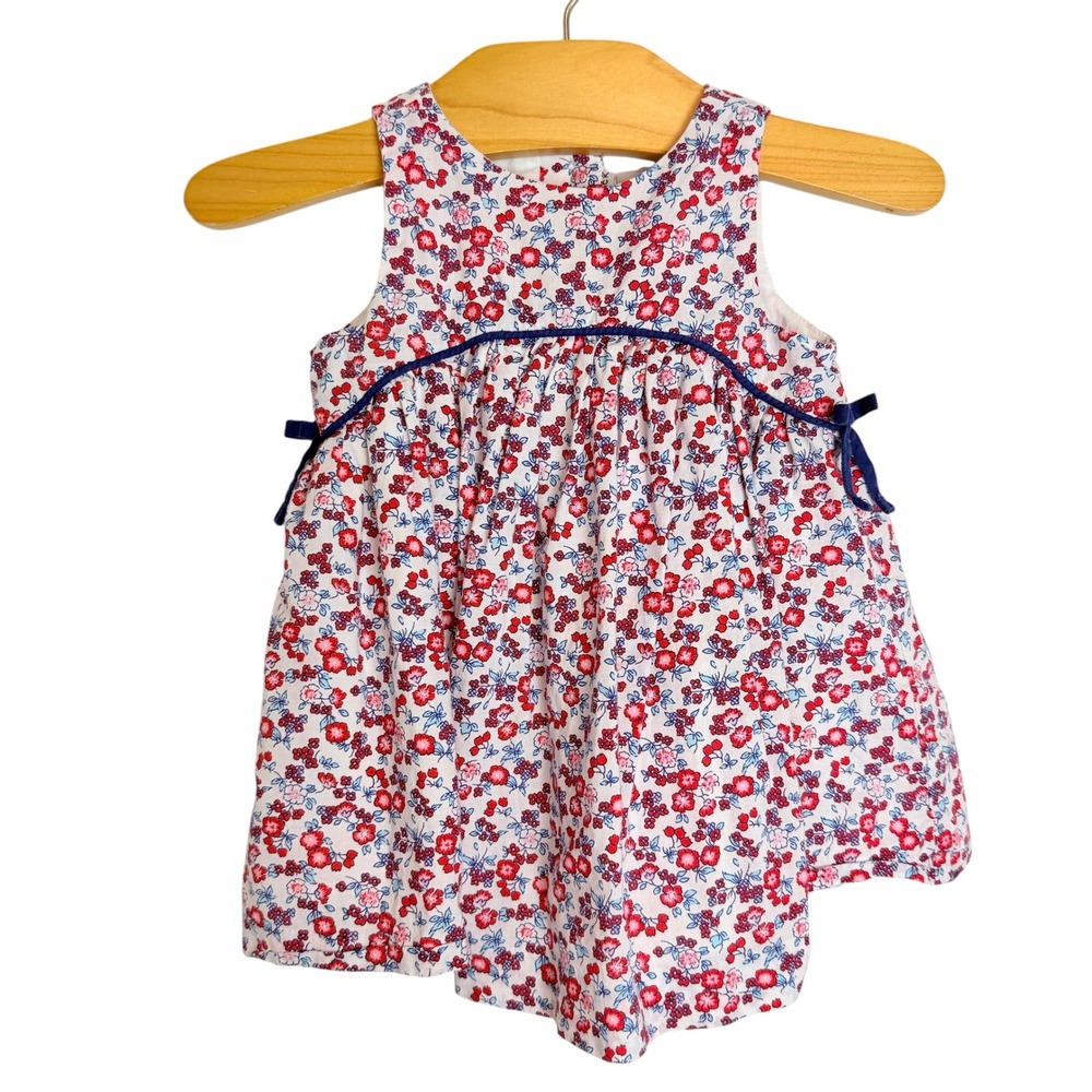 Janie and Jack Baby Girls Floral Ditsy Sleeveless Cotton Dress Red Navy 3-6M